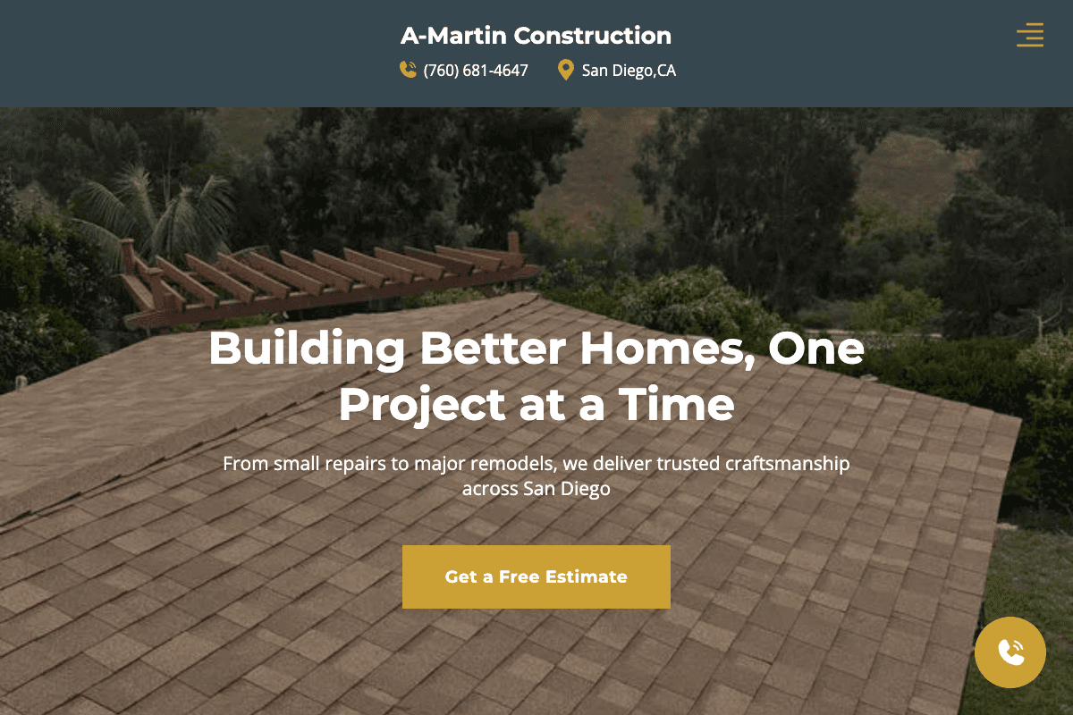 A-Martin Construction – website built by Website Builders America