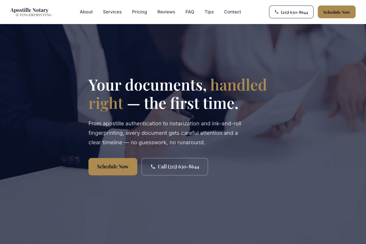 Apostille Notary and Fingerprinting – website built by Website Builders America