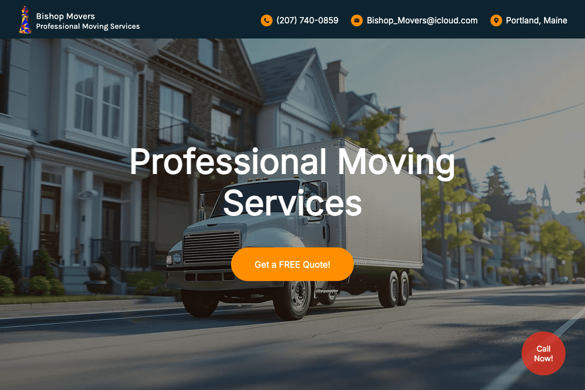 Bishop Movers – website built by Website Builders America