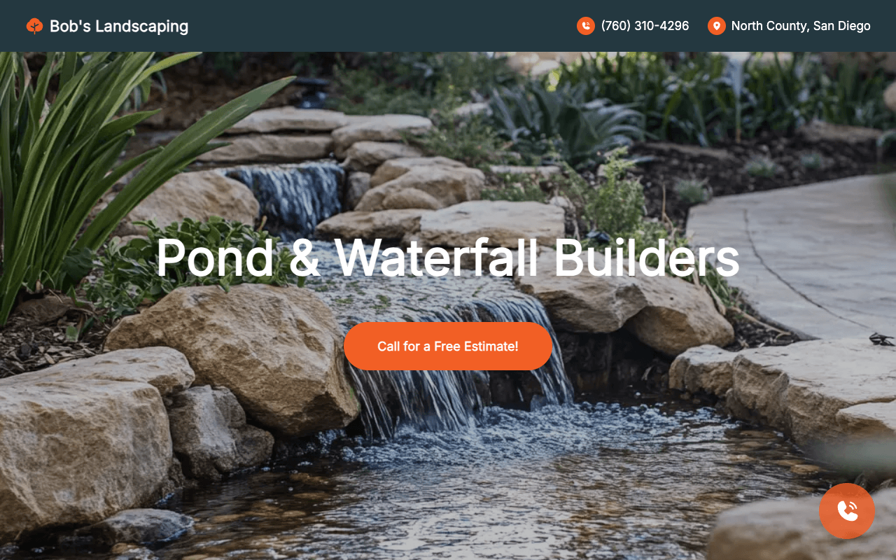 Screenshot of https://www.bobslandscapingpondsandwaterfalls.com/