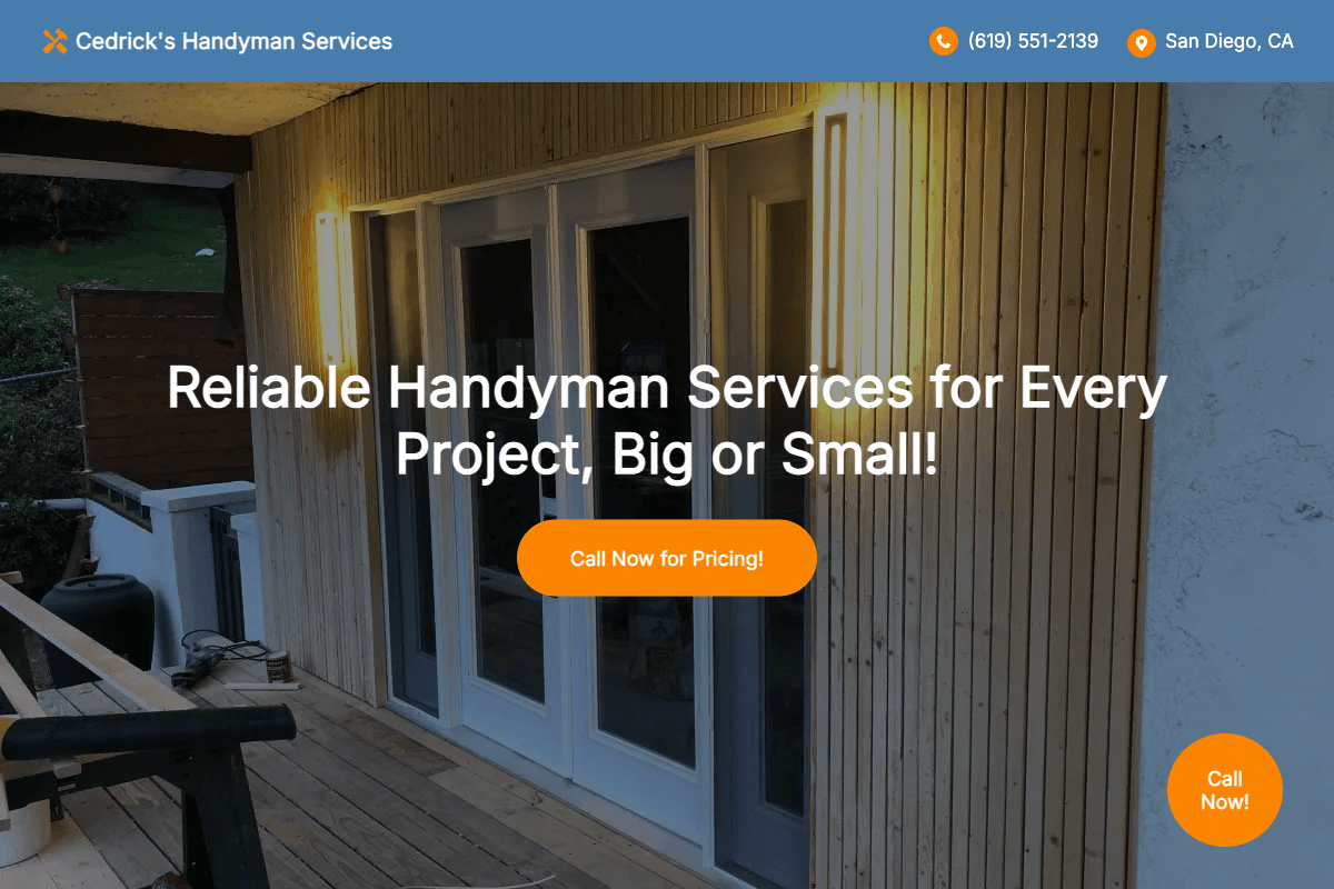 Cedrick's Handyman Services – website built by Website Builders America