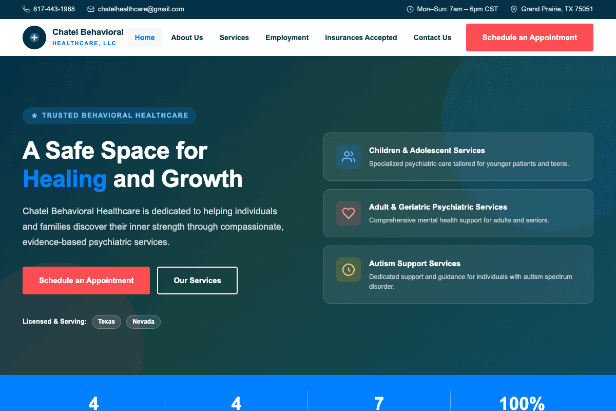 Chatel Behavioral Healthcare – website built by Website Builders America