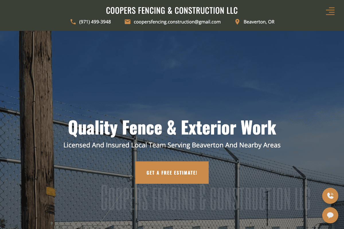 Coopers Fencing & Construction LLC – website built by Website Builders America