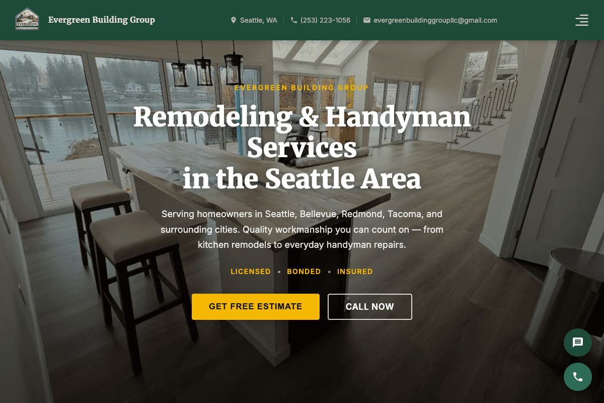Evergreen Building Group – website built by Website Builders America