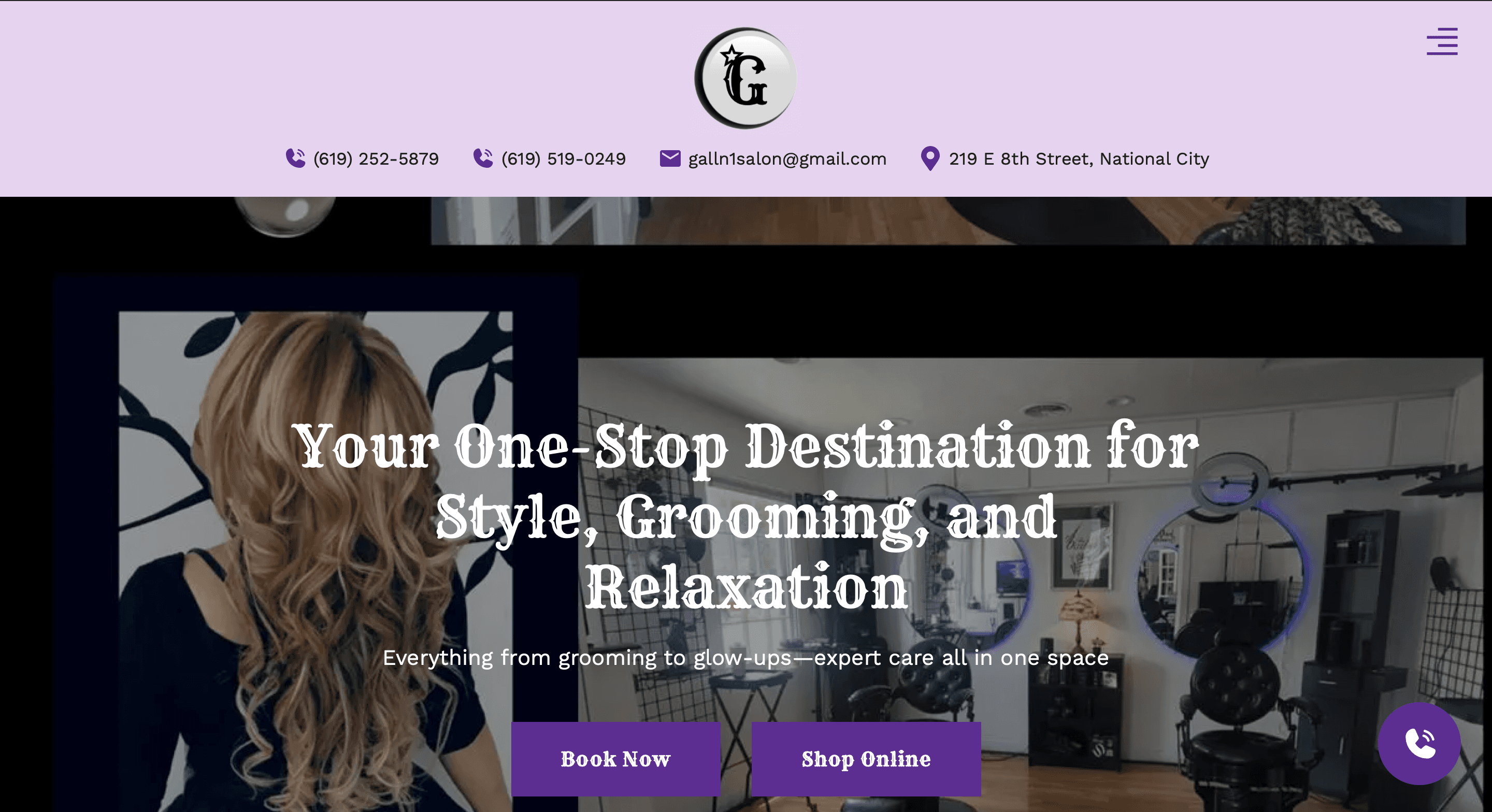 Screenshot of https://www.galln1salon.com