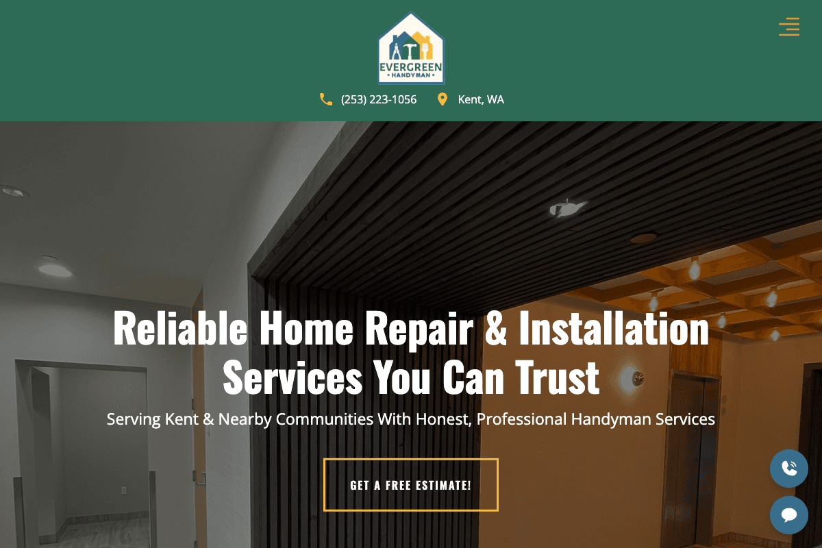 Evergreen Handyman – website built by Website Builders America