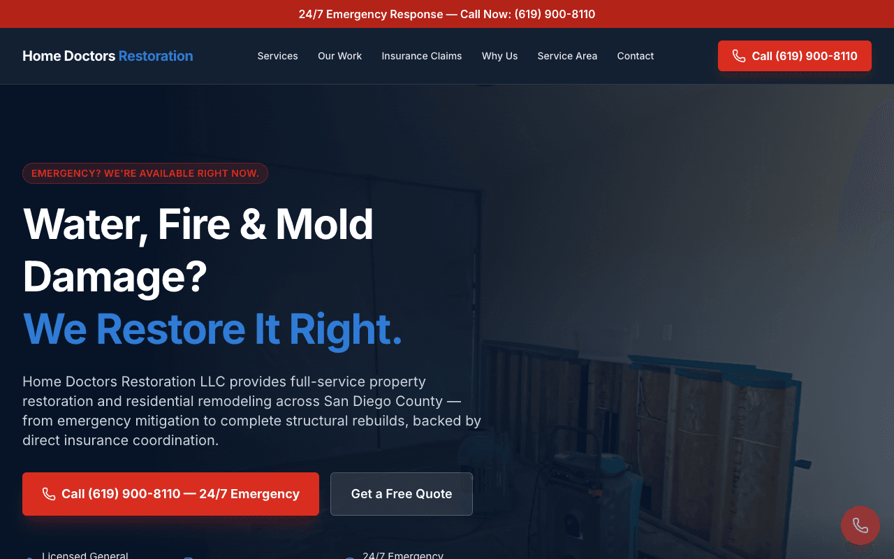 Home Doctors Restoration – website built by Website Builders America