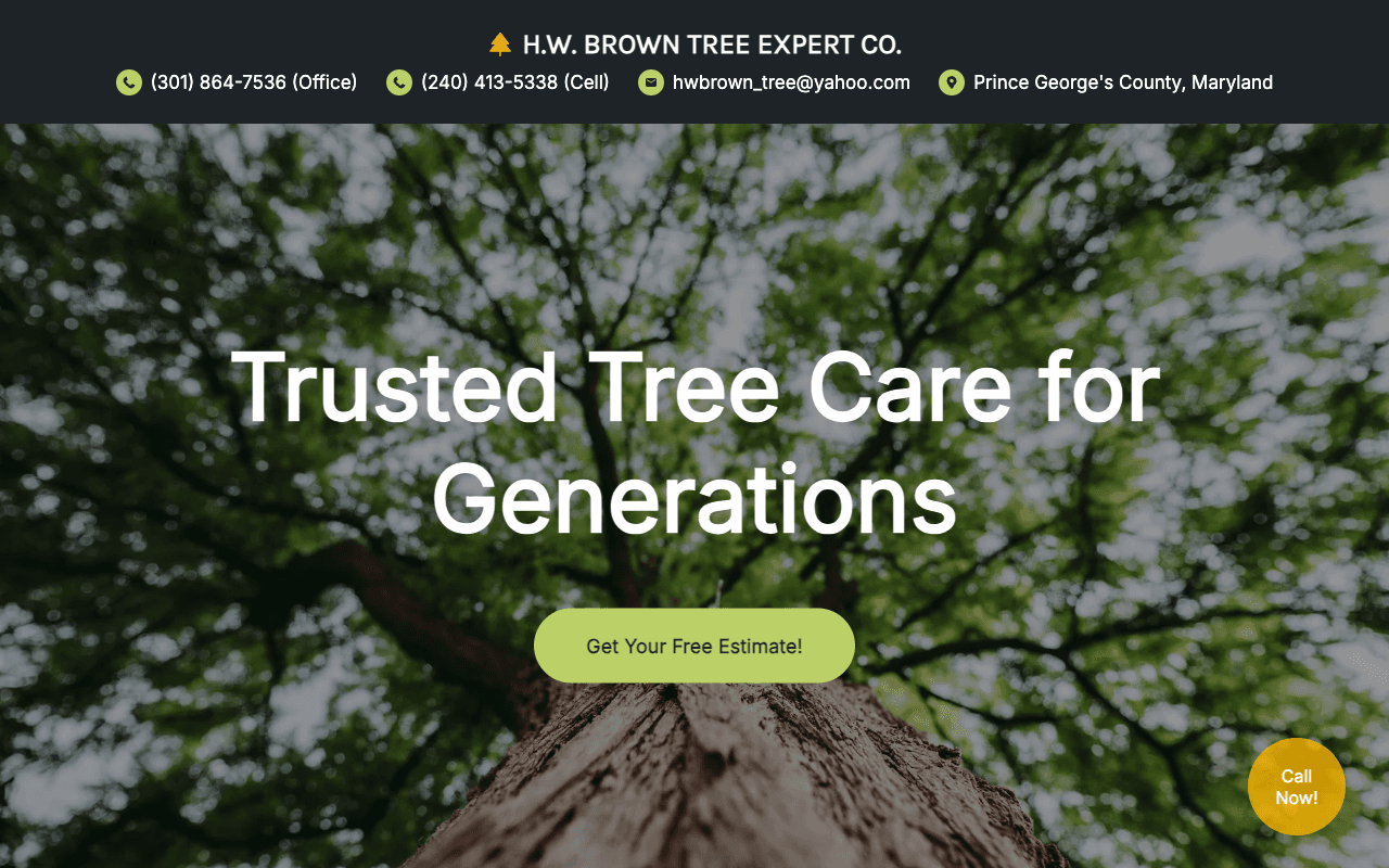 Screenshot of https://www.hwbrowntreeexperts.com/
