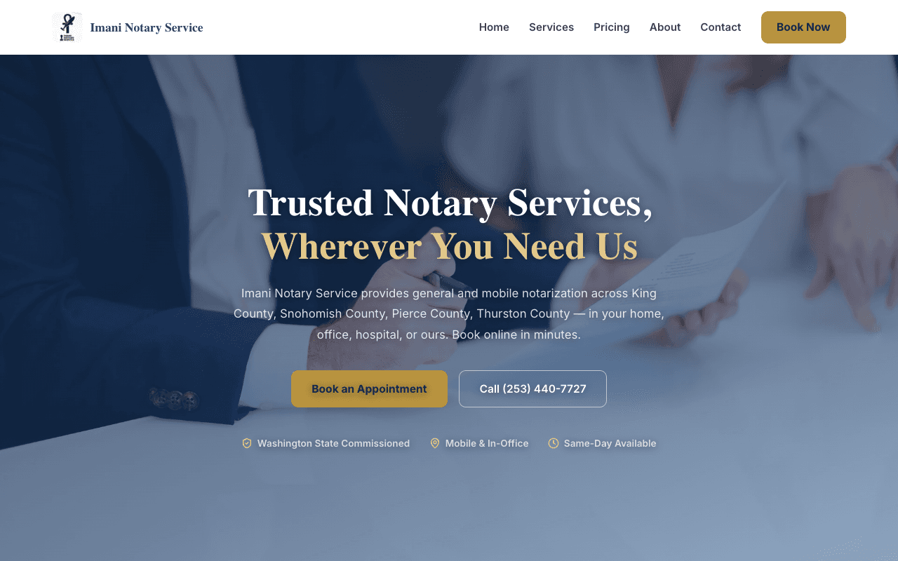 Imani Notary Service – website built by Website Builders America
