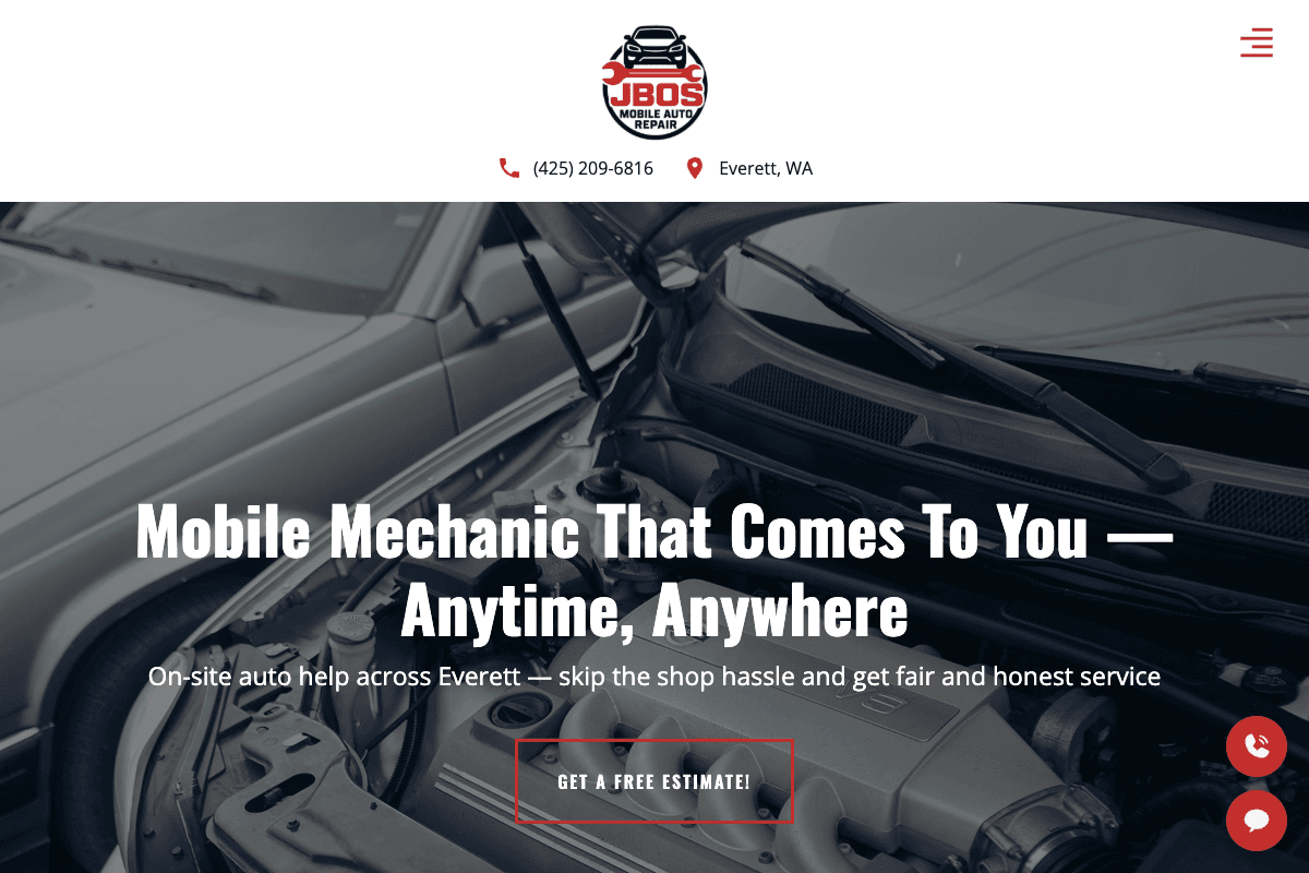 JBOS Mobile Auto Repair – website built by Website Builders America