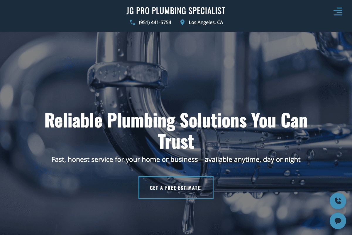 JG PRO Plumbing Specialist – website built by Website Builders America