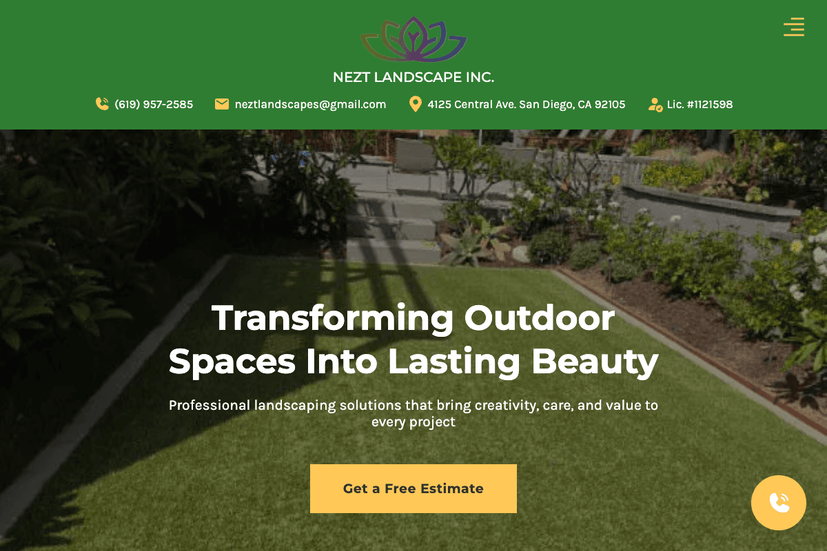 NEZT LANDSCAPE INC. – website built by Website Builders America