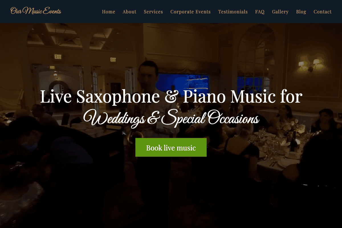 Live Saxophone & Piano Music for Weddings & Corporate Events – website built by Website Builders America