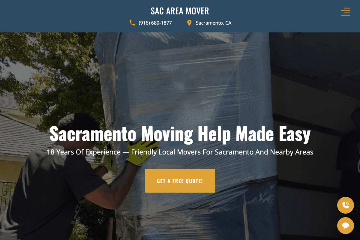 Sac Area Mover – website built by Website Builders America