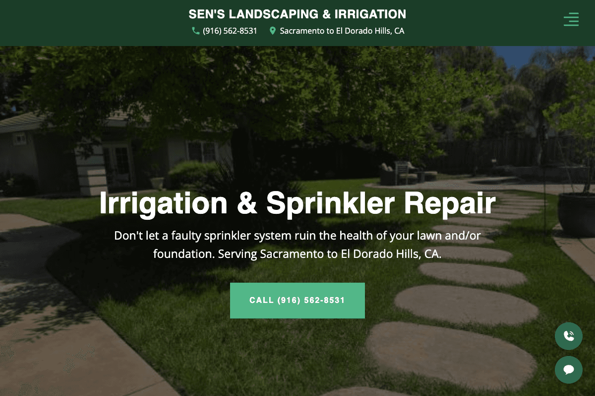Sen's Landscaping & Irrigation – website built by Website Builders America