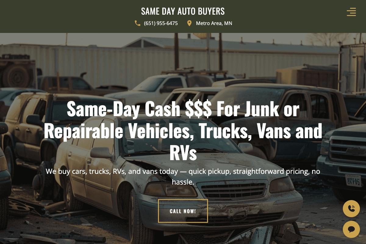 Same Day Auto Buyers – website built by Website Builders America