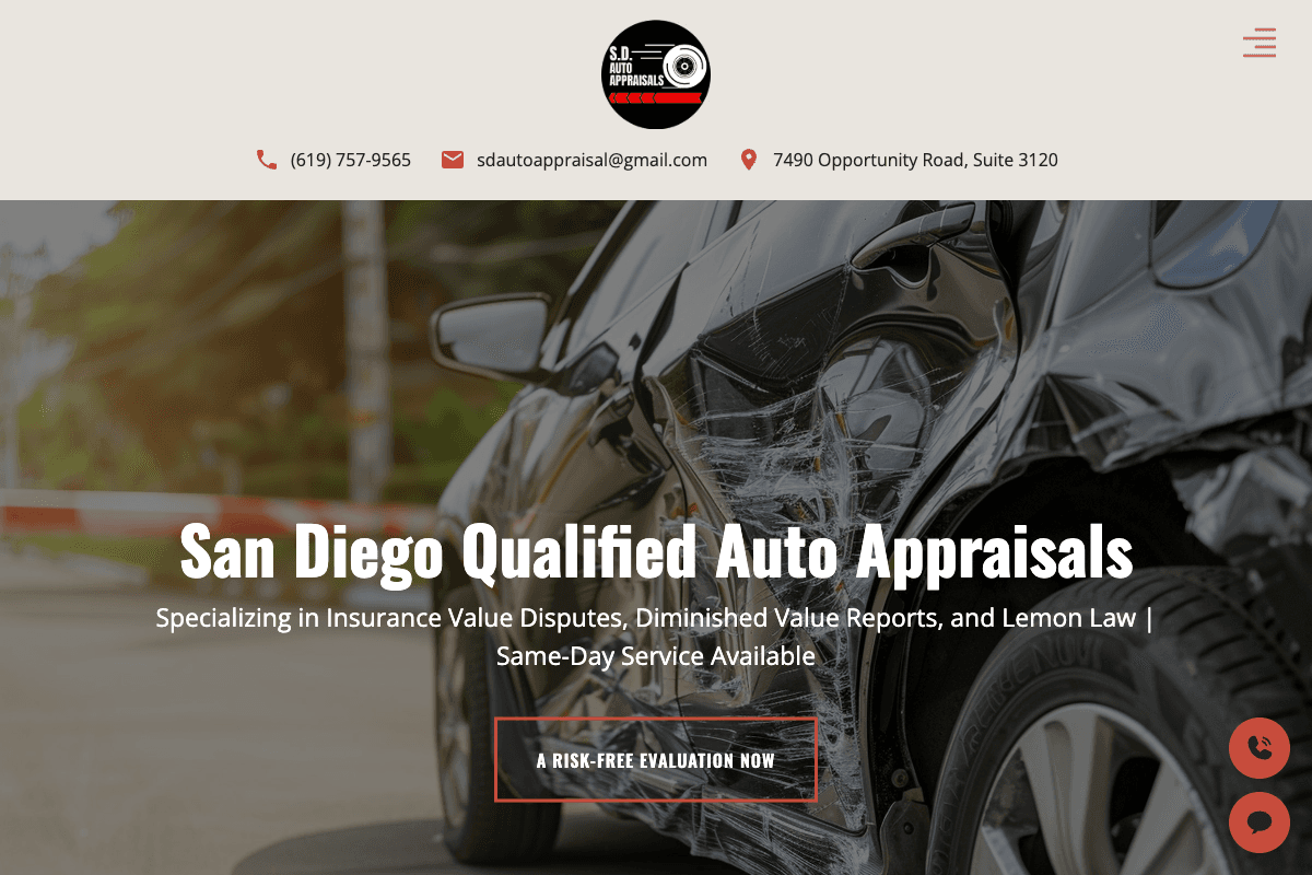 S.D. Auto Appraisals – website built by Website Builders America