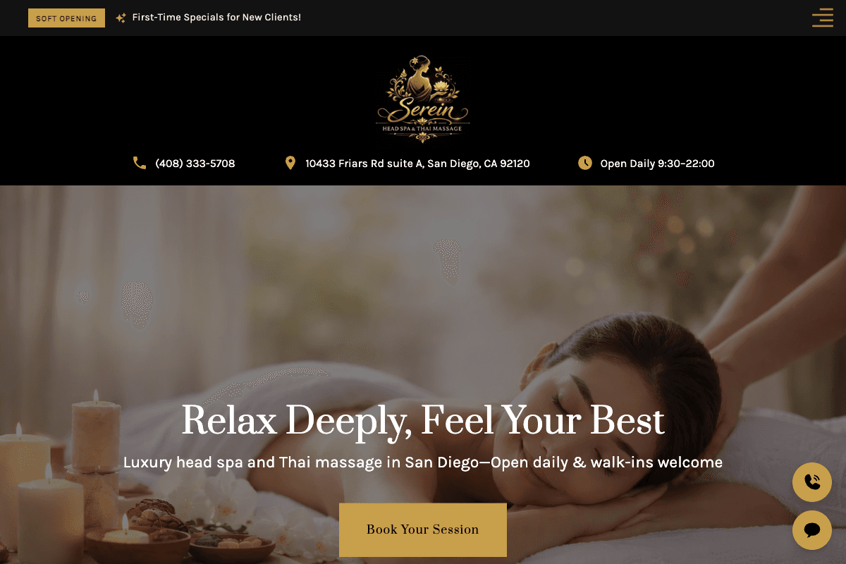 Serein Head Spa & Thai Massage – website built by Website Builders America