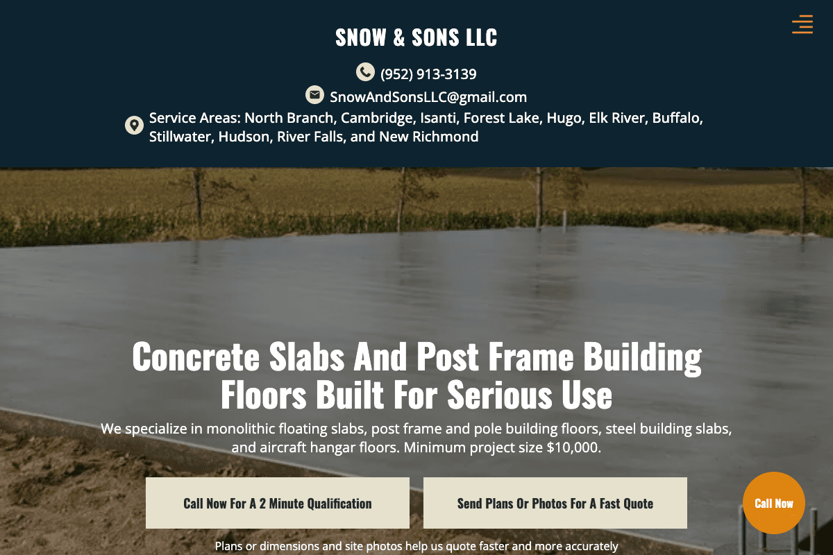 Concrete Contractor in Western Wisconsin – website built by Website Builders America