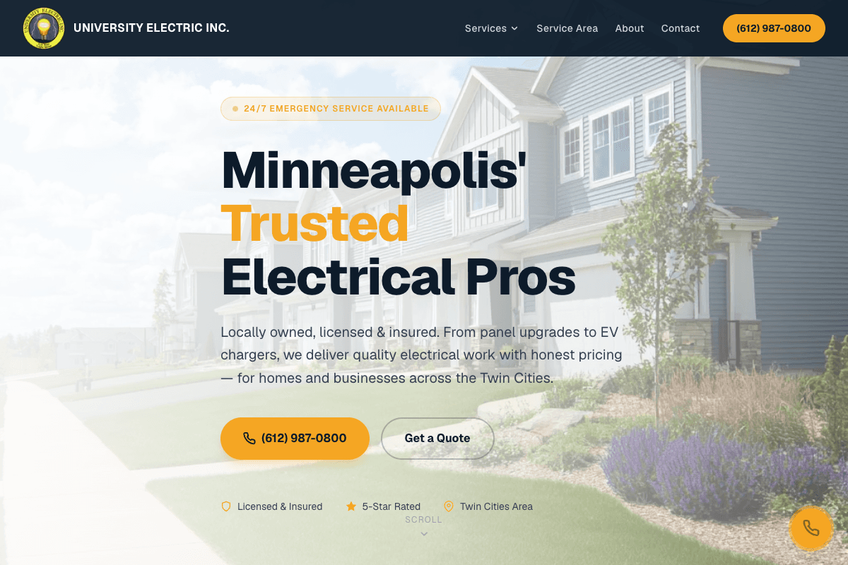 University Electric Inc. – website built by Website Builders America