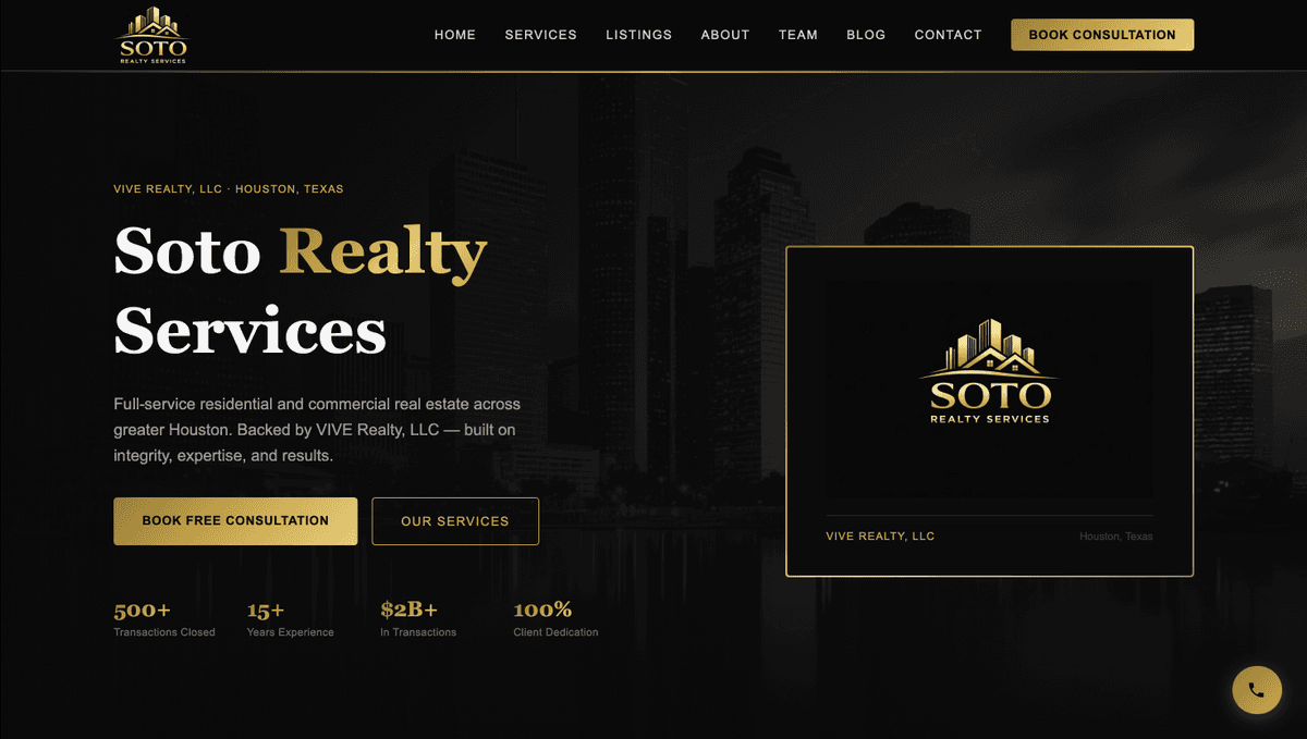 Soto Realty Services – real estate website built by Website Builders America